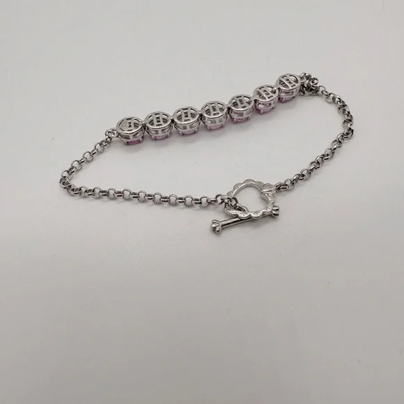 925 sterling silver and pink sapphire bracelet; TESTED - Picture 8 of 8